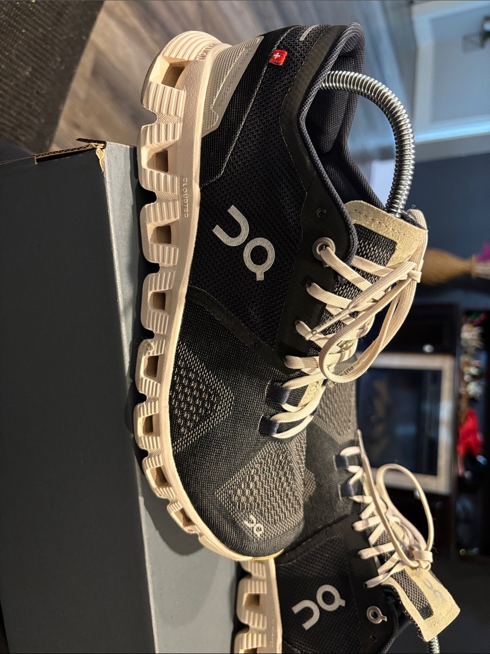 On Running Women Cloud Sneakers in Black and Cream W8.5